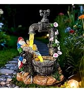 QCF Solar Garden Gnomes Statues Outdoor Yard Decorations, 10" Resin Fountain Gnome Outside Christ...