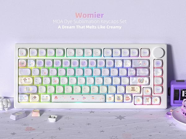 Cute PBT Keycaps Set,Kawai Keycaps MOA Profile,Colored Creamy Keycap