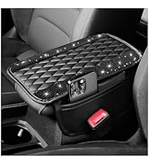 Figpade Car Center Console Cover with Diamond Grid Design,Bling Armrest Cover Cushion with 2 Stor...