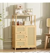 Amazer Sideboard Buffet Cabinet with Storage, Bamboo Storage cabinets, Rattan Sideboard with Adju...