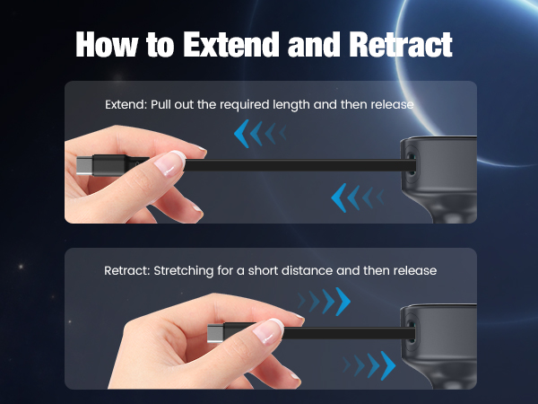 Retractable USB-C Car Charger Fast Charging with Built-in Retractable Cable Car Accessories