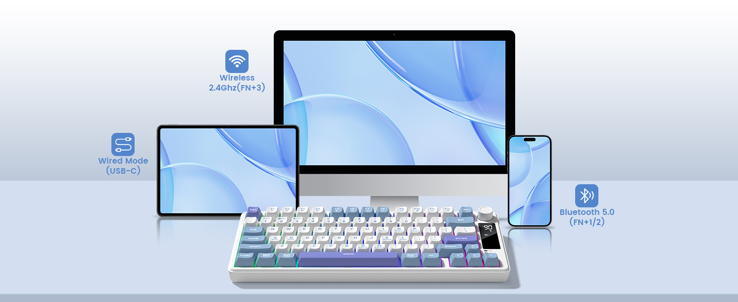 womier gaming keyboard, 3-connectivity modes