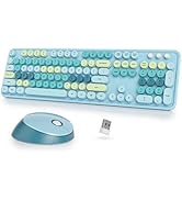 Vumilstek Colorful Blue Keyboard and Mouse Combo Wireless, 2.4G Full Size 104-Key Retro Typewrite...