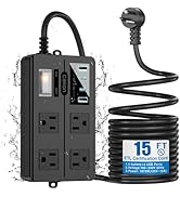 VNJ Outdoor Power Strip with 4AC Outlets + 4USB Ports, IPX6 Waterproof Surge Protector, Safety Lo...
