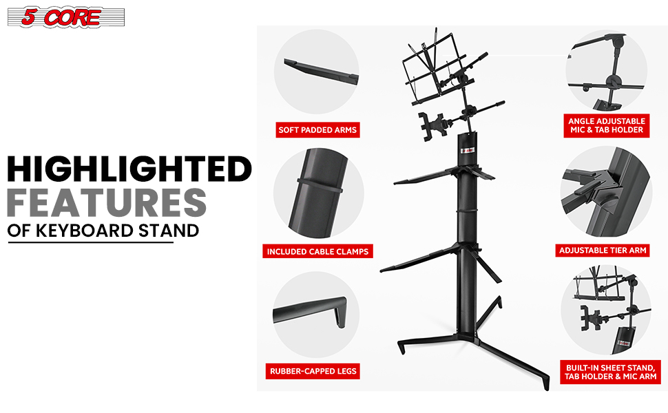 2 Tier Keyboard Stand, keyboard stands, Double Sliding Mounting Arms keyboard stand