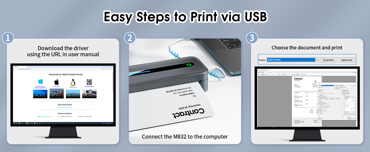 portable printers wireless for travel thermal bluetooth inkless 300dpi M832 phone laptop compact