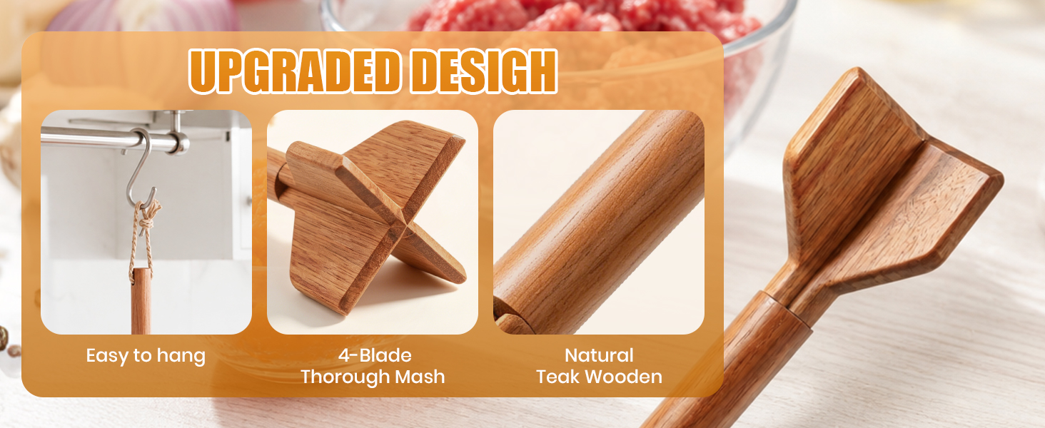 Teak Wooden Ground Beef Masher