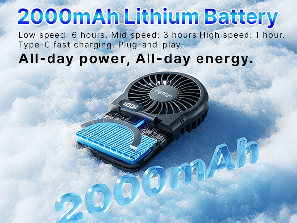 2000?mAh rechargeable portable fan with long-lasting battery-power supply