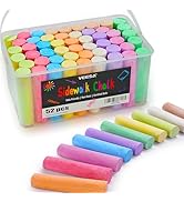 VEESA Sidewalk Chalk, 10 Colors in 52 Pcs, 4” x 1” - Washable Jumbo Driveway Chalk Bulk for kids ...
