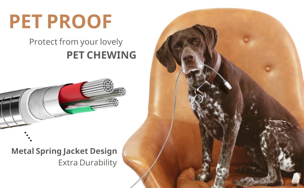 Metal Braided pet proof dag cat safe chew protection gift for dog owners cord protection loom