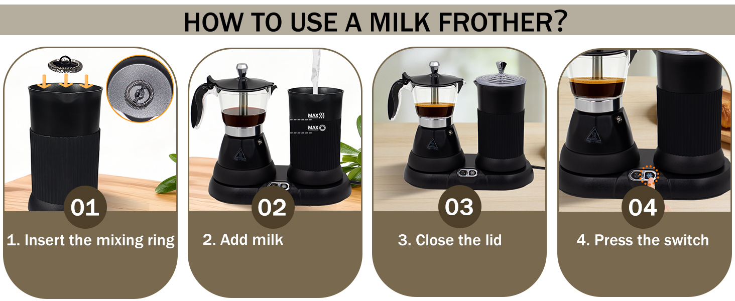 2-in-1 Milk Frother Electric Foam Maker and Moka Coffee Maker Espresso Maker