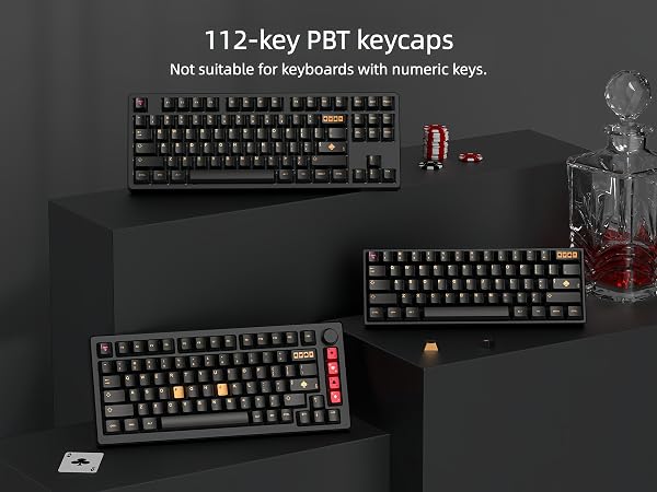 PBT Keycaps with Metal Paint Poker Theme,Black/Gold/Red Custom Keycap Set dye Sub Cherry Profile