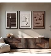 Large 3D Textured Framed Neutral Abstract Wall Art, 3 Piece Modern Artwork for Walls, Minimalist ...