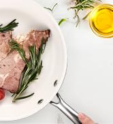 SAKAMOSH 9.5" Tri-Ply Stainless Steel Frying Pan, Nonstick Ceramic Pan, Skillet with Stay-Cool Ha...