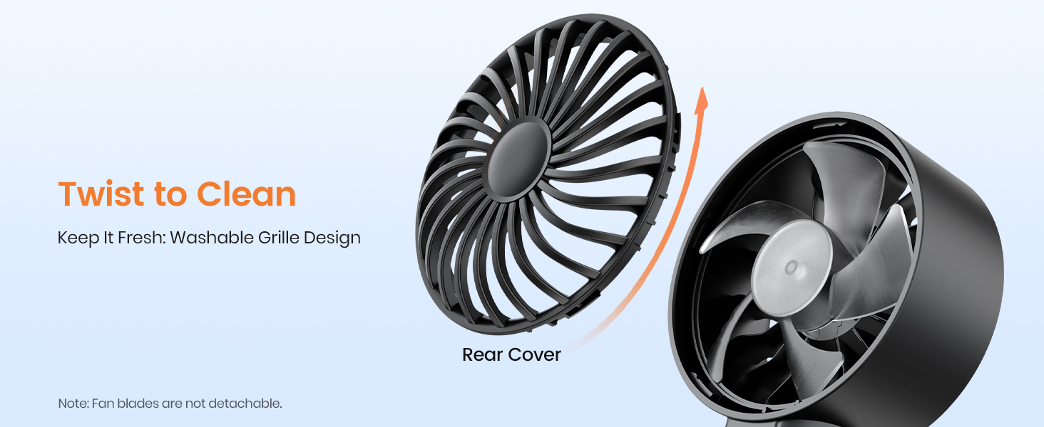 Warmco Handheld Fan Easy-Clean Design with Removable Rear Cover for Dust Removal