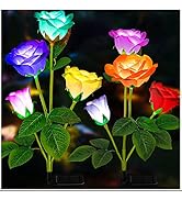 TONULAX Solar Garden Lights - Newest Version Solar Lights Outdoor, 7-Color Changing Rose Lights f...