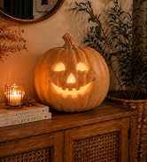 Fall Decorations for Home - Halloween Decorations - Handmade Terracotta Pumpkin Jack O' Lantern w...
