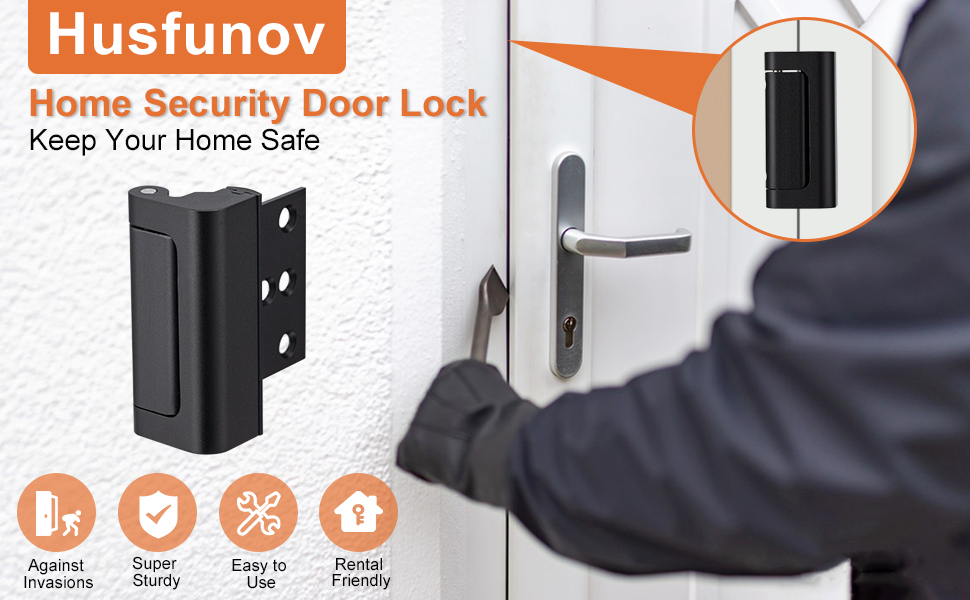 Home Security Door Lock, 2 Pack Childproof Door Reinforcement Lock with 3 Inch Stop Withstand 800lbs