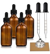 4 Pack Amber Glass Dropper Bottles Plus Graduated Pipettes - 1ml, 30ml Dark Brown Tincture Bottle...