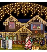 Ollny Icicle Lights Outdoor Warm White, 594LED 49FT Christmas Lights with Remote 8 Modes Dimmable...