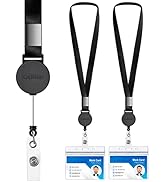 Lanyard With ID Badge Holder (2 Pack) - 20 Inch Flat Polyester Lanyard With Retractable Badge Ree...
