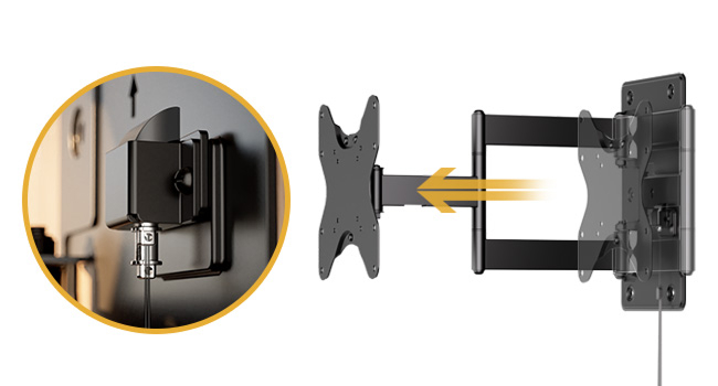 Locking RV TV mount keeps screen secure while traveling