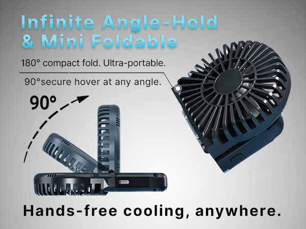 Portable folding handheld fan with multi-angle holding design
