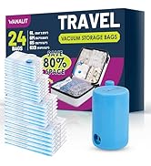 Vacuum Storage Bags for Travel, 24 Pack (6L+6M+6S+6XS) Vacuum Seal Bags with Wireless Rechargeabl...