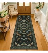 Washable Insect 2x6 Runner Rug for Hallway- Stain Resistant Kitchen Runners, Floral Whimsical Ind...