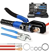 Solsop Hydraulic Crimping Tool 10 Ton with 9 Hex-Dies, 12–2/0 AWG Battery Cable Crimper with Cabl...