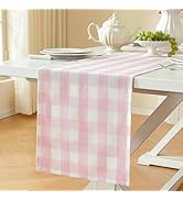 Laolitou Spring Pink Checkered Table Runner, Cotton Linen Gingham Table Runners, Classic Buffalo ...