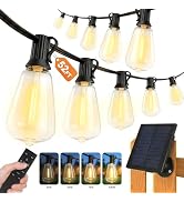 YaaFen 52FT Solar String Lights Outdoor Waterproof Patio Lights with Remote and 15+1 LED Shatterp...