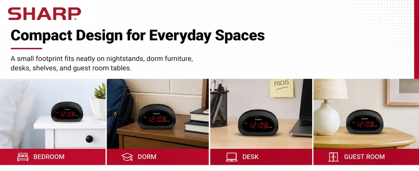 Digital alarm clock with large display, snooze and adjustable brightness for bedroom nightstand