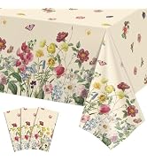 3 Pack Spring Floral Plastic Tablecloths, 54 X 108Inch Tea Party Tablecloth Disposable Vintage Ta...