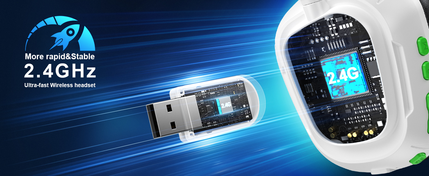 Text reads '2.4GHz'. Technical marketing banner with blue gradient background showing wireless technology information and digital display interface.