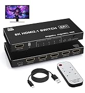 8K HDMI Switch 5 in 1 Out HDMI Splitter - 8K@60Hz/4K@120Hz HDMI Switcher 5 Port with IR Remote fo...