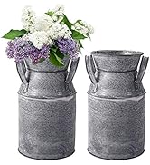 TOPZEA 2 Pack Shabby Chic Milk Can Vase, Galvanized Finish Milk Can Vase Rustic Milk Jug Metal Fl...