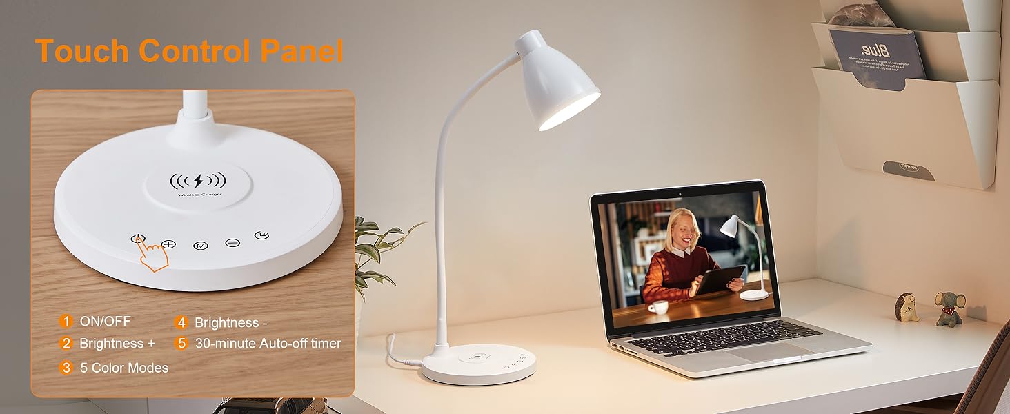 Desk Lamp for Home Office LED Desk Light USB Charging Ports Bedside Table Lamp for College Dorm Room