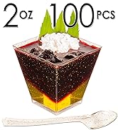 DLux 100 x 2oz Square Mini Dessert Cups with Spoons, Gold Glitter Clear Plastic Parfait Appetizer...