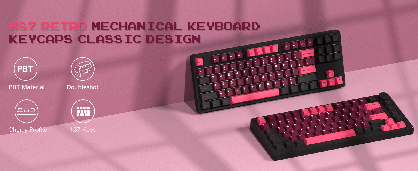 Double Shot PBT Keycaps Set 138 Keys, Cherry Profile Custom Keycaps