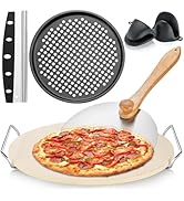 Unokit 13" Round Pizza Stone Set for Oven and Grill with Metal Rack, Natural Cordierite Baking St...