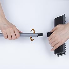 Connect the pole with brush head by screwing it clokwise