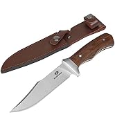 MOSSY OAK 11-inch Full-tang Fixed Blade Knife with Leather Sheath, Clip Point Blade and Wood Hand...