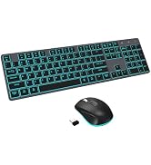 Wireless Keyboard and Mouse RGB Backlit Combo, Slim &amp; Quiet, Rechargeable, Light Up, Jiggler Mous...