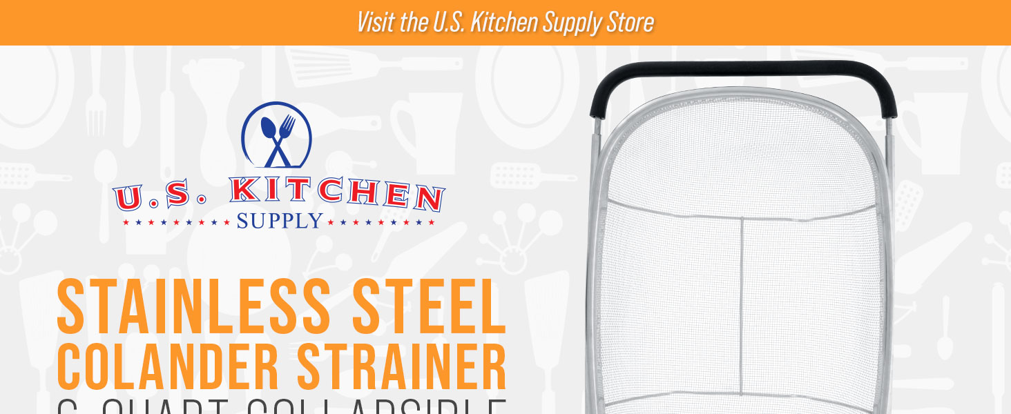 Collapsible stainless steel colander 6-quart with expandable rubber handles, fine mesh strainer