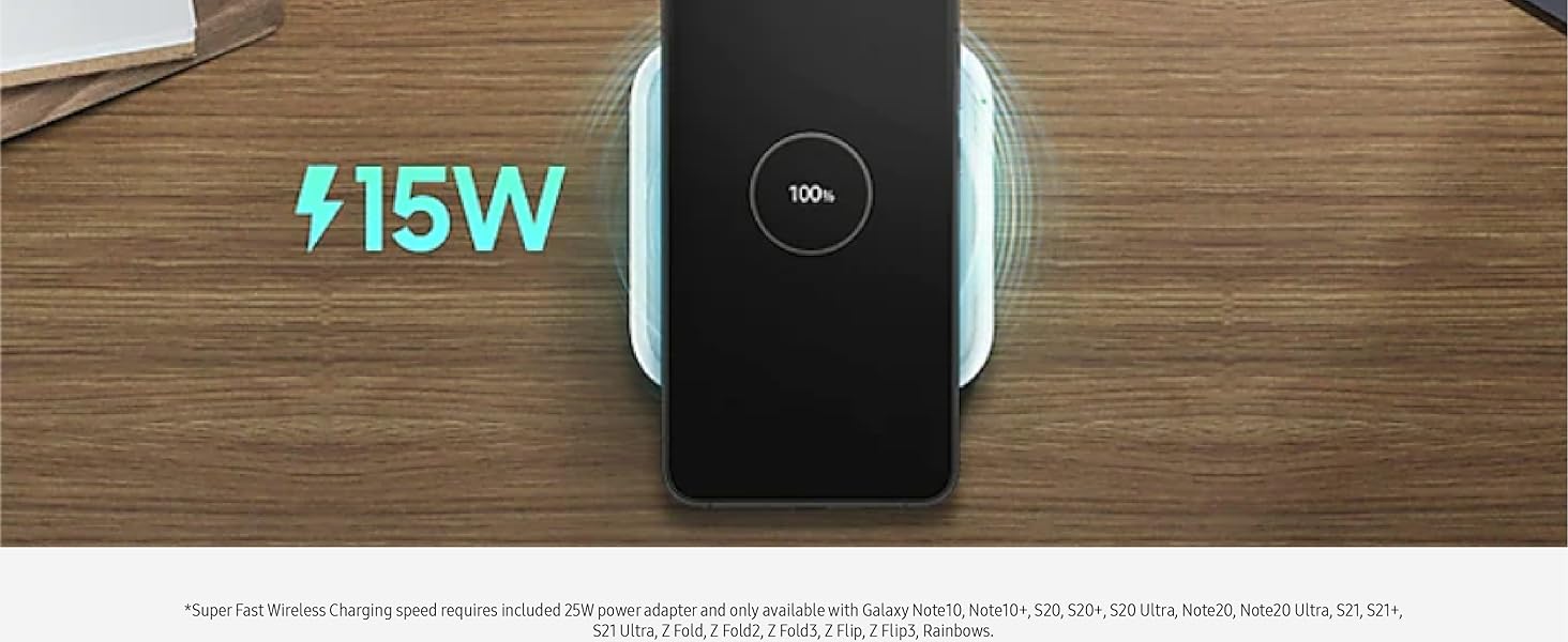 Samsung 15W Single Pad Charger with Travel Adapter Black