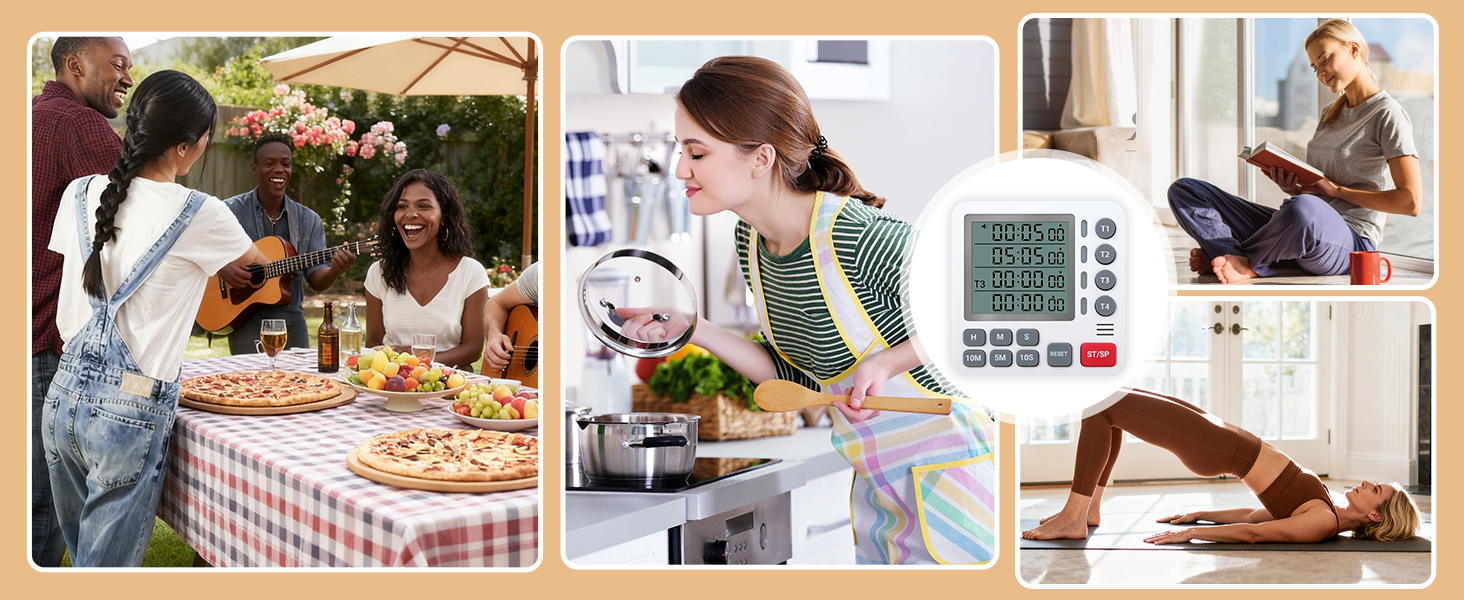 TPNEG Digital Kitchen Timer - 4-Channel Cooking Timer with Alarm