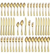 PHILIPALA 40 Piece Gold Silverware Set, Stainless Steel Flatware Set for 8 Food Grade Cutlery Ute...
