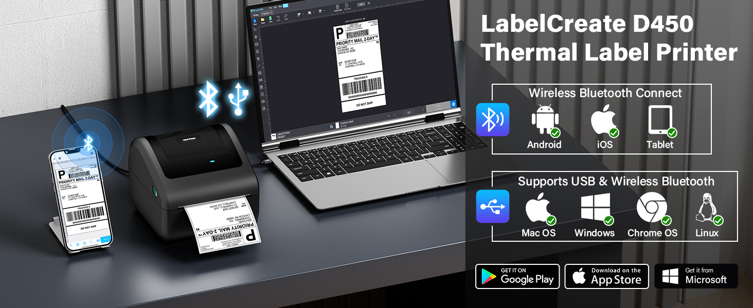 Bluetooth Thermal Label Printer, 4x6 Shipping Label Printer for Small Busines