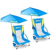 EMERIT Low Beach Chairs for Adults, Sling Beach Chair with Umberalla, Folding Backpack Camping Ch...